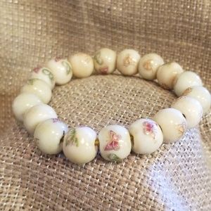 Vintage Porcelain Beaded Butterfly Bracelet